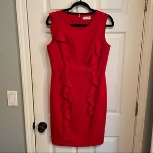 CALVIN KLEIN Red Ruffle Dress Size 8